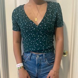 Brandy Dark Green Wrap Top